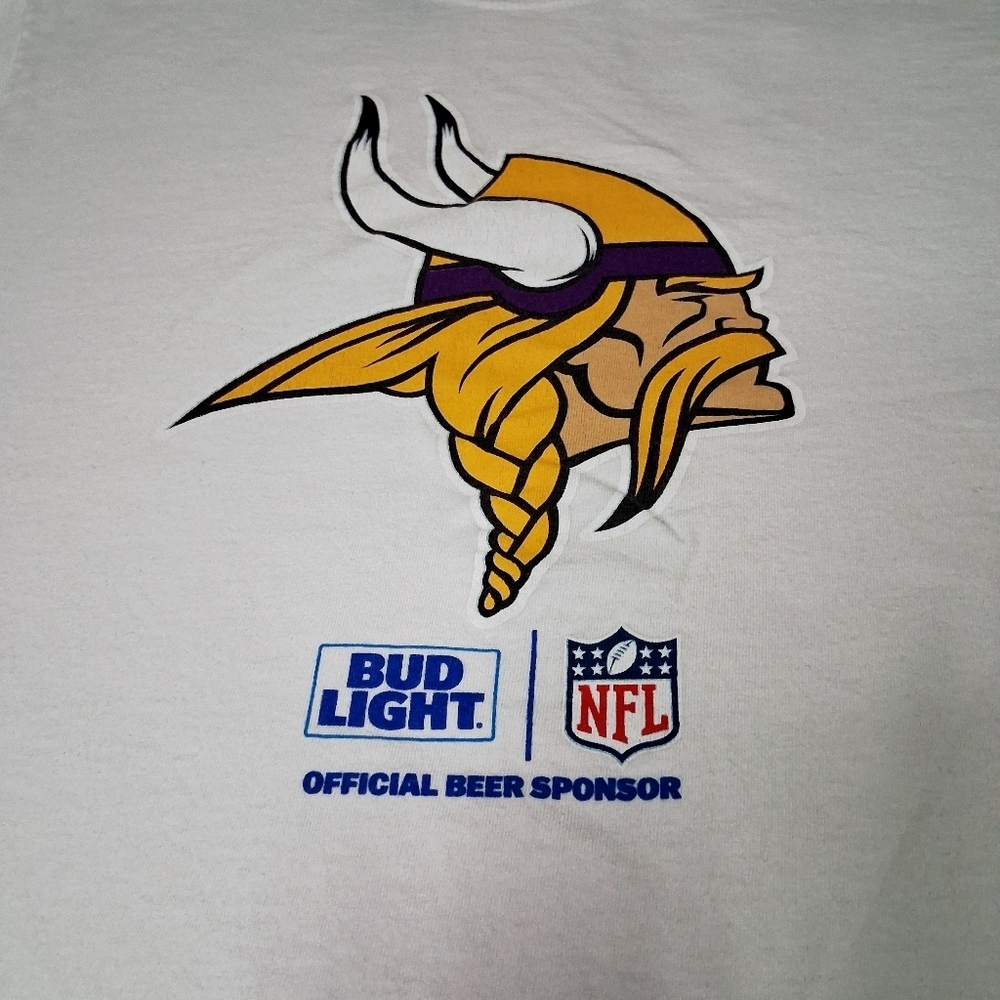Vintage 1990 Minnesota Vikings Logo T-Shirt with Budlight And NFL Logo - Picture 5 of 8